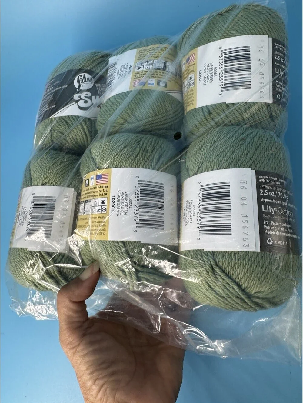 6 Lily Sugar’n Cream Yarn Skeins Sage Green 100% Cotton 2.5 oz 120 yd Sealed